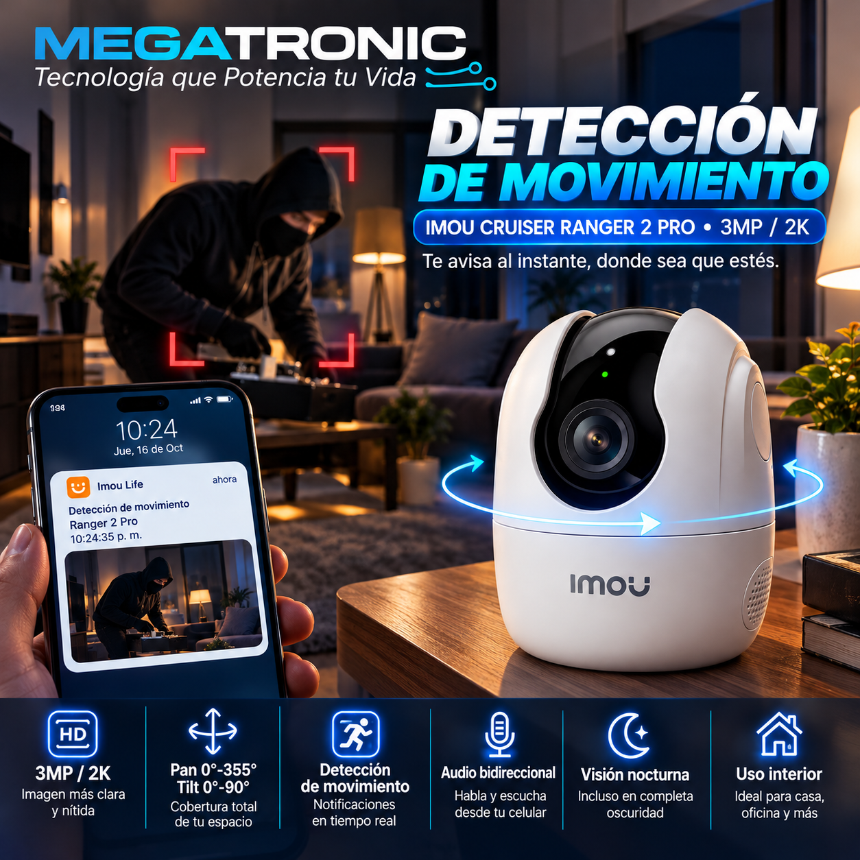Cámara Wi-Fi IMOU Ranger 2 Pro 3MP 2K con Audio Bidireccional - Imagen 3