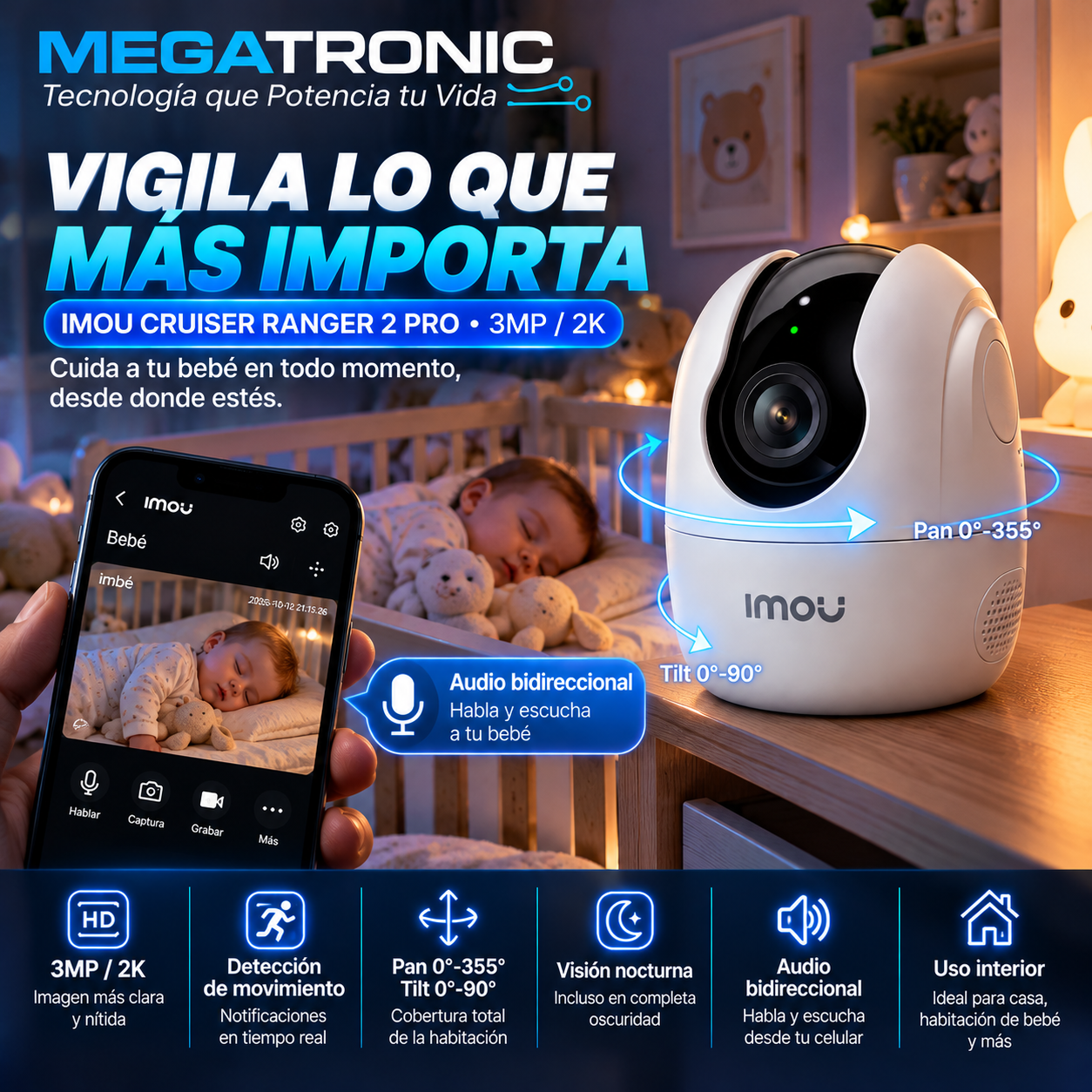 Cámara Wi-Fi IMOU Ranger 2 Pro 3MP 2K con Audio Bidireccional - Imagen 2