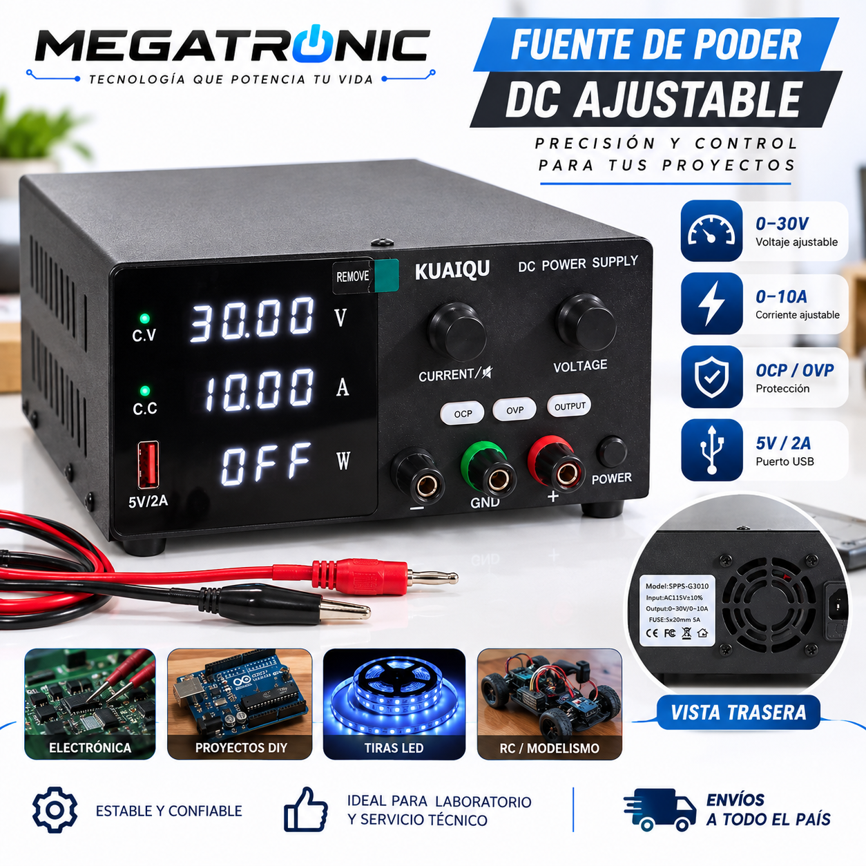 Fuente de Poder Digital Variable AC110v a DC 30V / 10A (300W) - Imagen 2