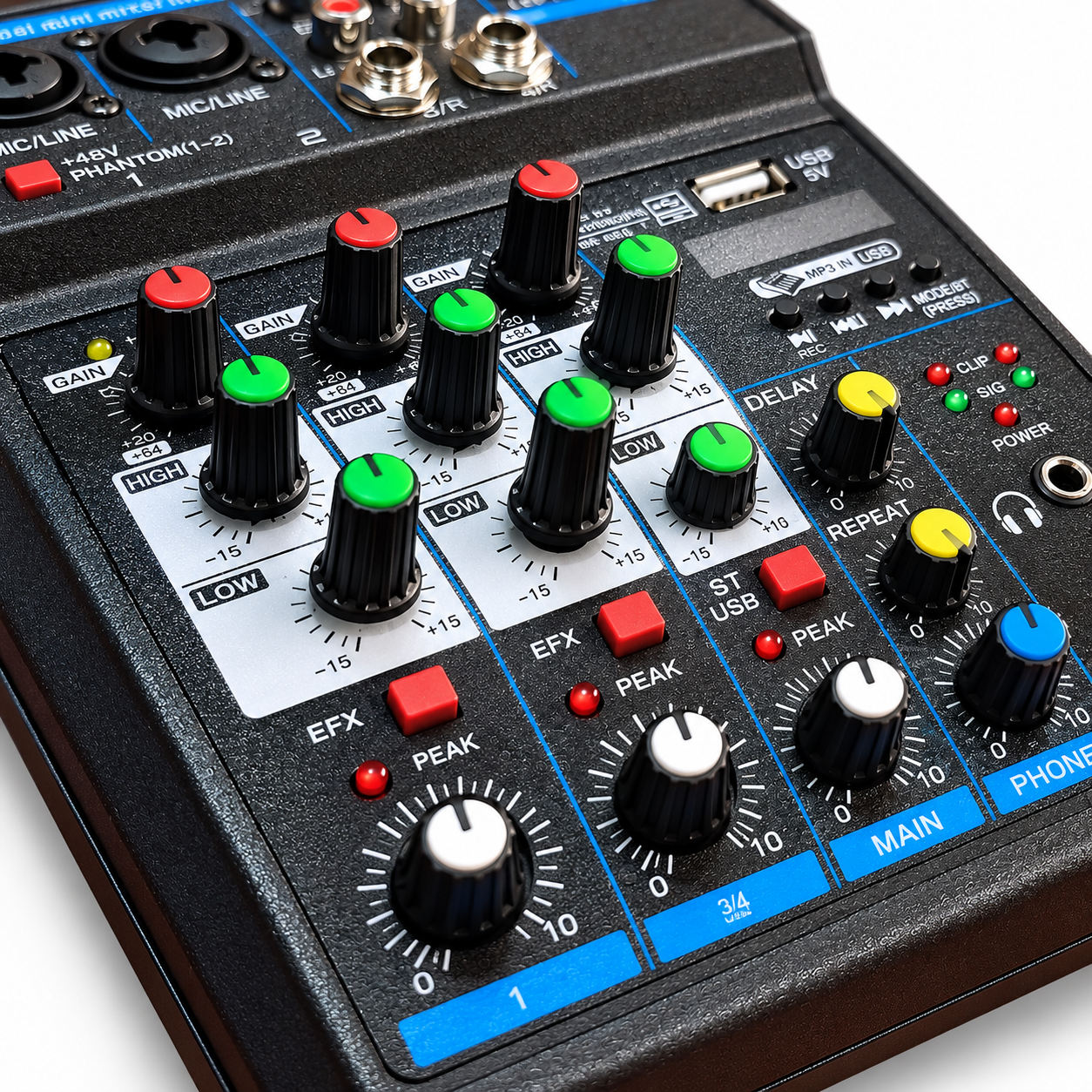 Mini Mezcladora de Audio 4 Canales USB + Bluetooth para PC y Amplificador - Imagen 2