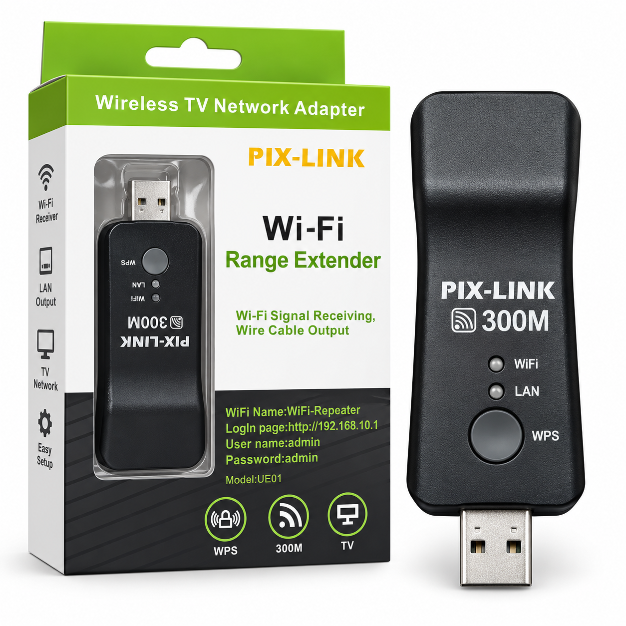 Repetidor WiFi PIX-LINK 300Mbps USB con LAN - Imagen 3