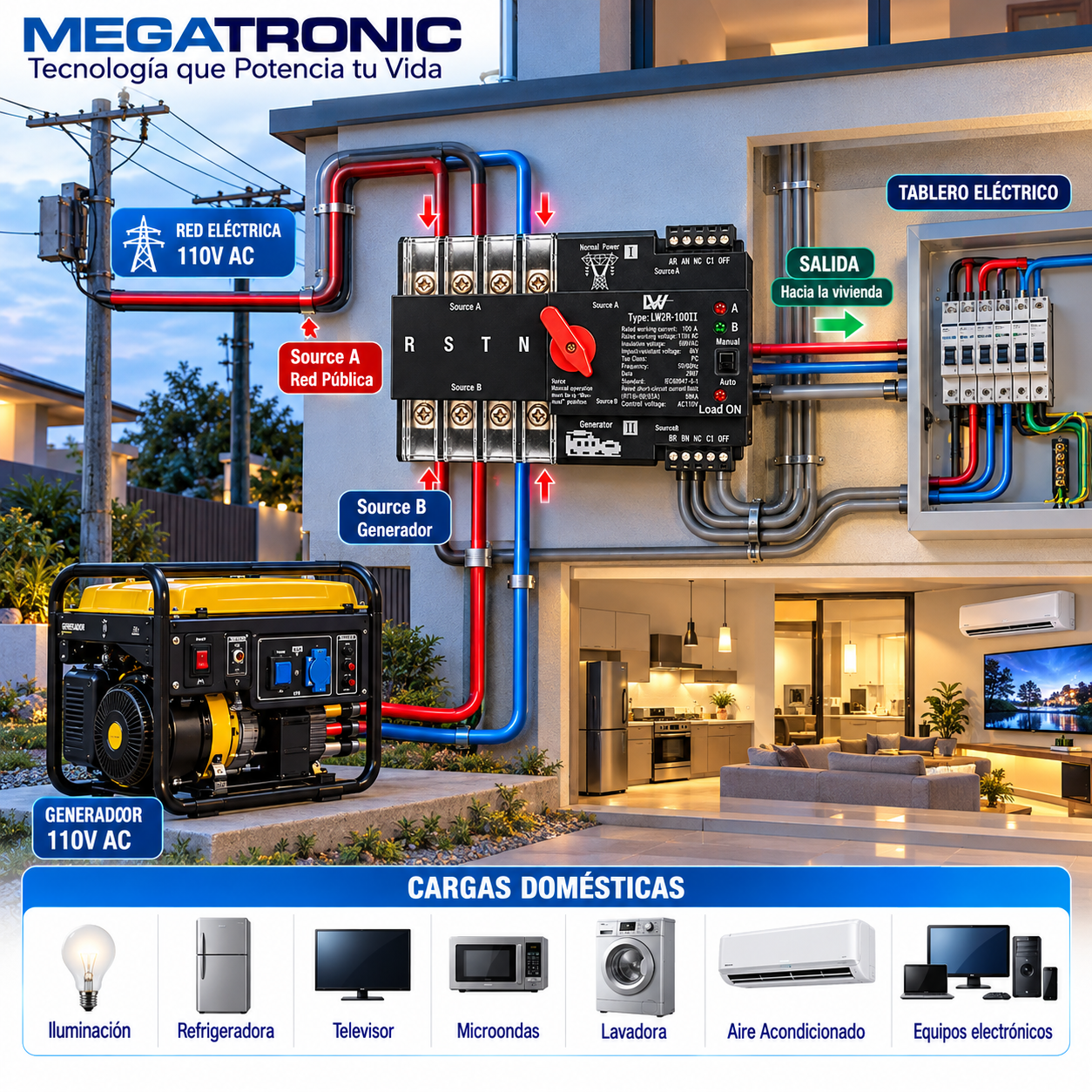 Interruptor Automático ATS LW2R-100II 100A - AC110V - Imagen 3