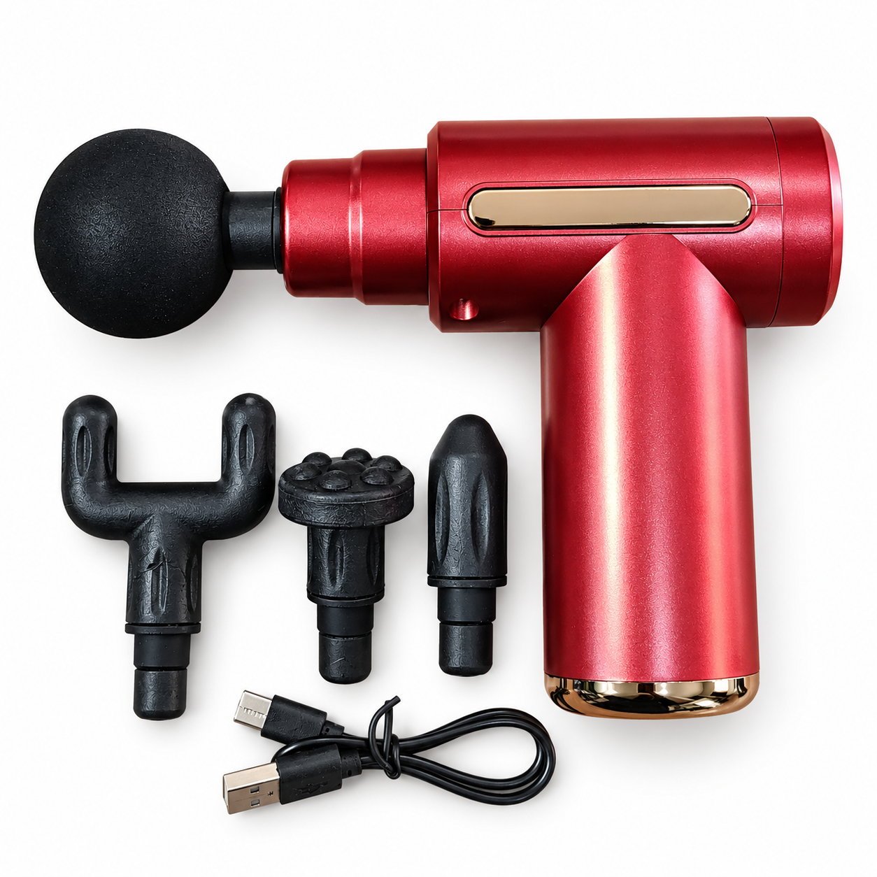 Pistola Masajeadora Recargable 5V con 4 Cabezales